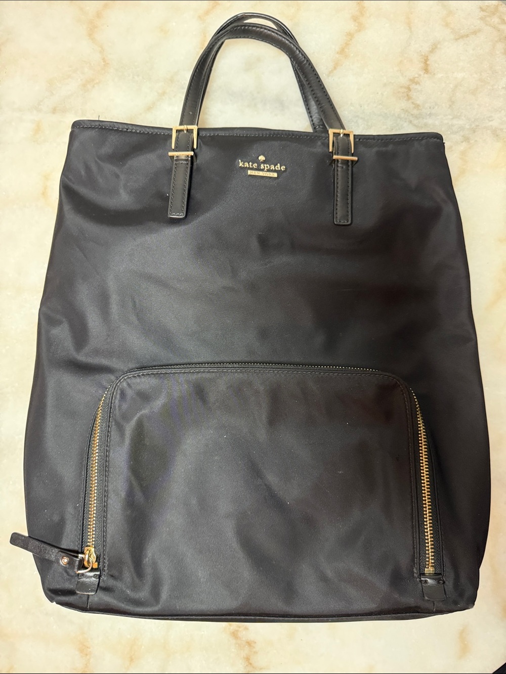 kate spade black nylon backpack with gold hardware